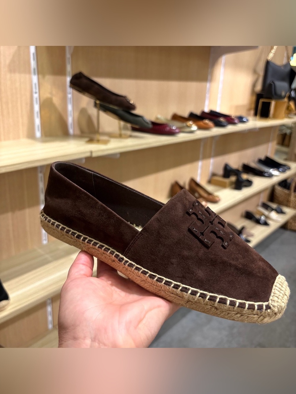 Tory Burch T-Logo Stitch Logo Suede Leather Espadrille Flat Shoes